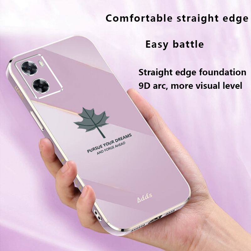 Tokifu For OPPO K10 5G Back Cover + Wrist Strap Fashion Shiny Maple leaf Plating Square Bumper Phone Case Soft TPU Silicone Shockproof Protective Phone Case. 