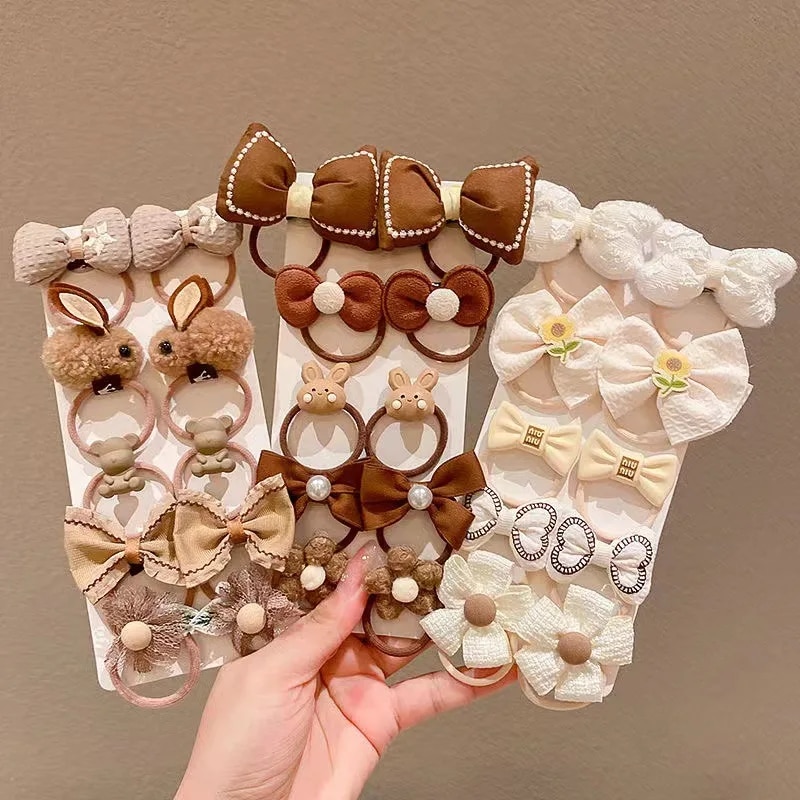 10Pcs/Set Girls Cartoon Hair Band Bow Hair Ties Flower Headbands Princess Elastic Rubber Bands Kids Hair Accessories. 