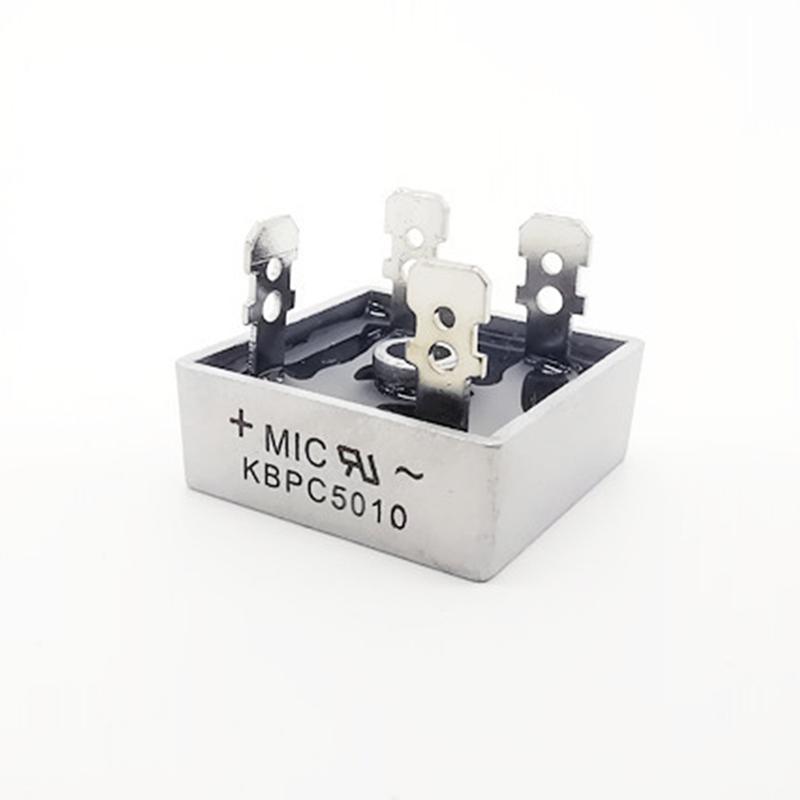 Silver KBPC5010 1000 Volt Bridge Rectifier 5010 Diode 50A 1000V AC To DC Single Phase Metal Housing 4 Pins Leads 50A Diode 1000V KBPC5010 Bridge Rectifier 5010 Full Wave Bridge Rectifier Diode. 