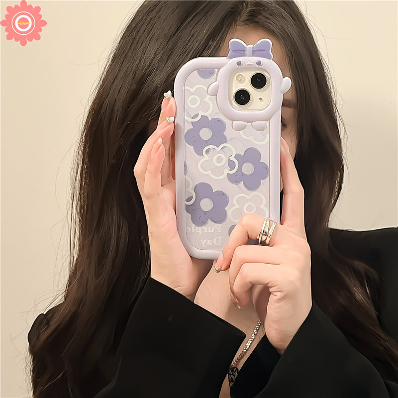 Ins Shell For Redmi 10A 9A 10 9T 10C 9C NFC A1 + Redmi Note 8 9 11 11Pro + 10 11s 10Pro POCO M3 X3 NFC Pro Mi 11Lite 3D Monster Lens Purple Flower Girl Simple Soft Casing. 