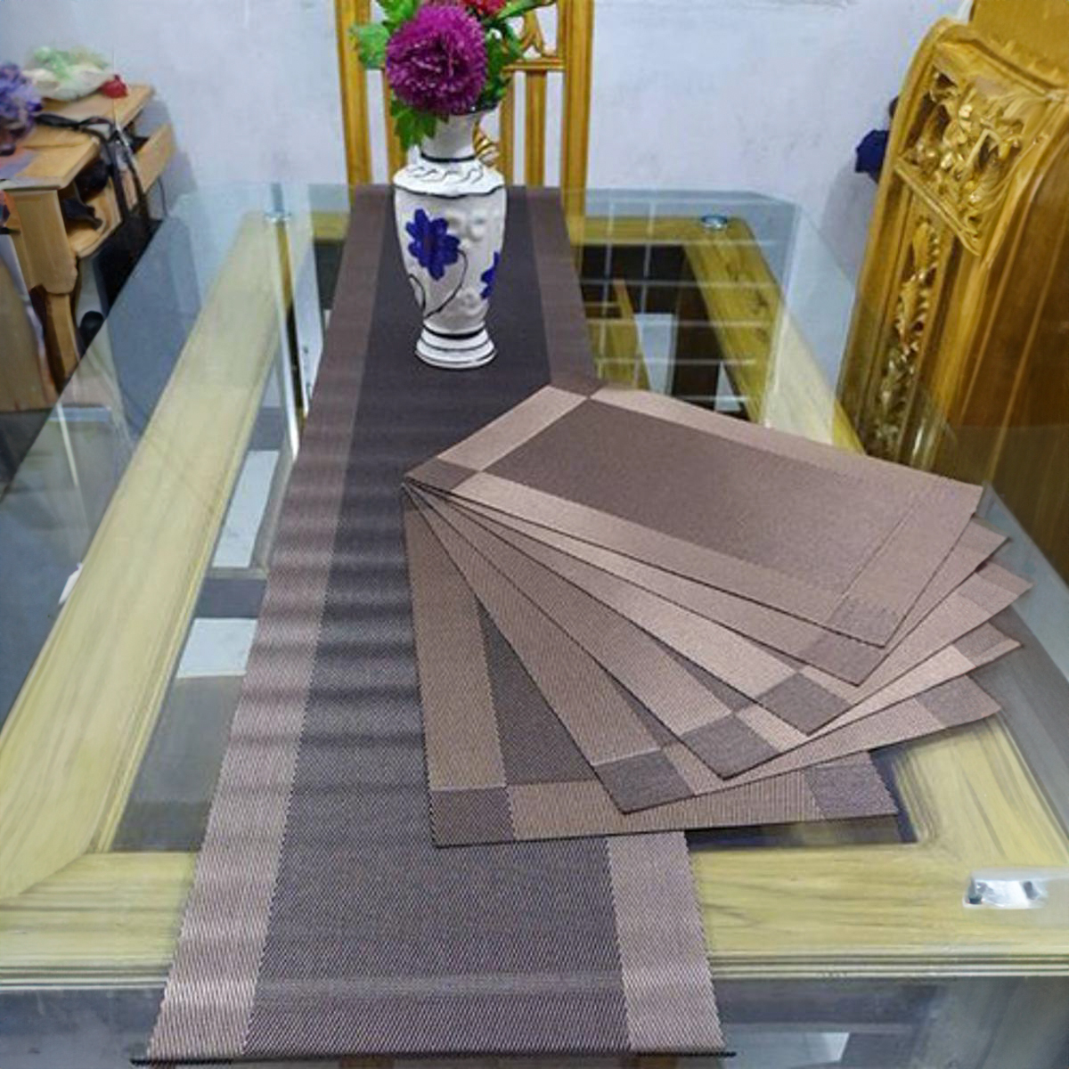 Dining Table Runner With 6 Pieces Mat - Elegant Table Runner Set For Your Dining Table