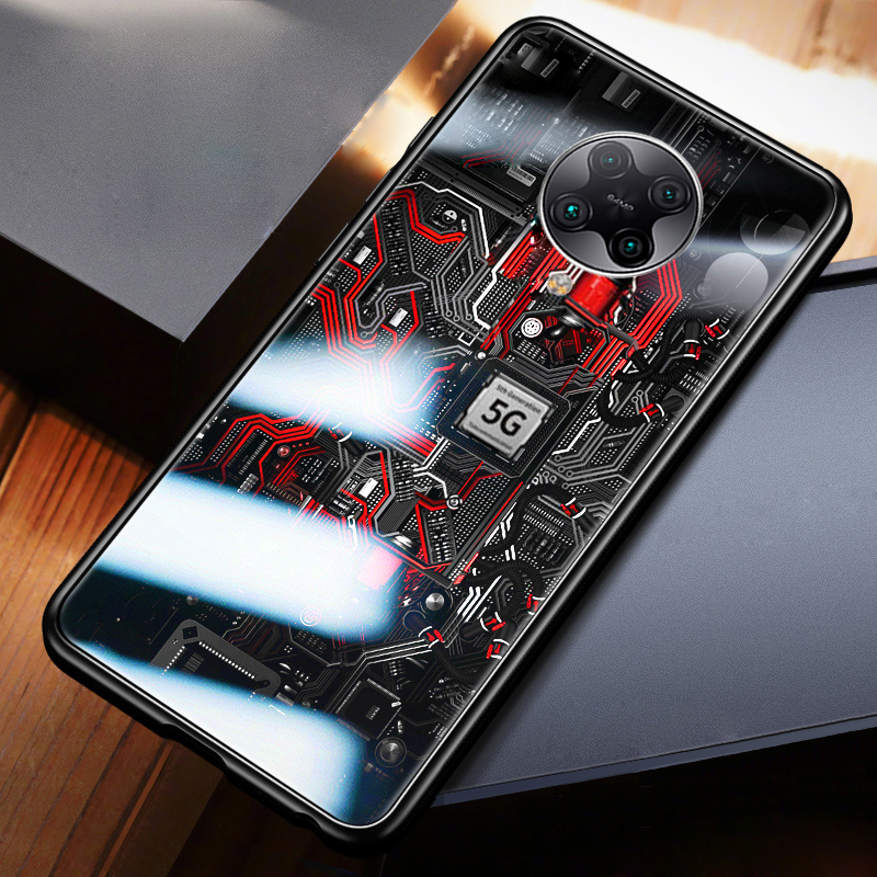 For Xiaomi Poco F2 Pro Back Cover Version Theme Case Tempered Glass Protection shockproof Cover for Poco F2 Pro case Transparent Circuit Board Design Full Coverage Phone cases. 