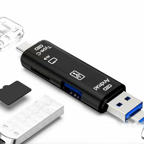 5-in-1 Multifunctional OTG Card Reader Micro-SD / SD Card / USB Reader Support TF Android Type-c Phone / Computer / Type-c Universal. 