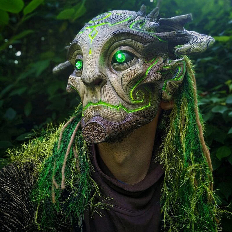 Cyberpunk LED Latex Mask Funny Halloween Glowing Dryad Mask Masquerade Glow In The Dark Cool Mascara for Men's Halloween Decor. 