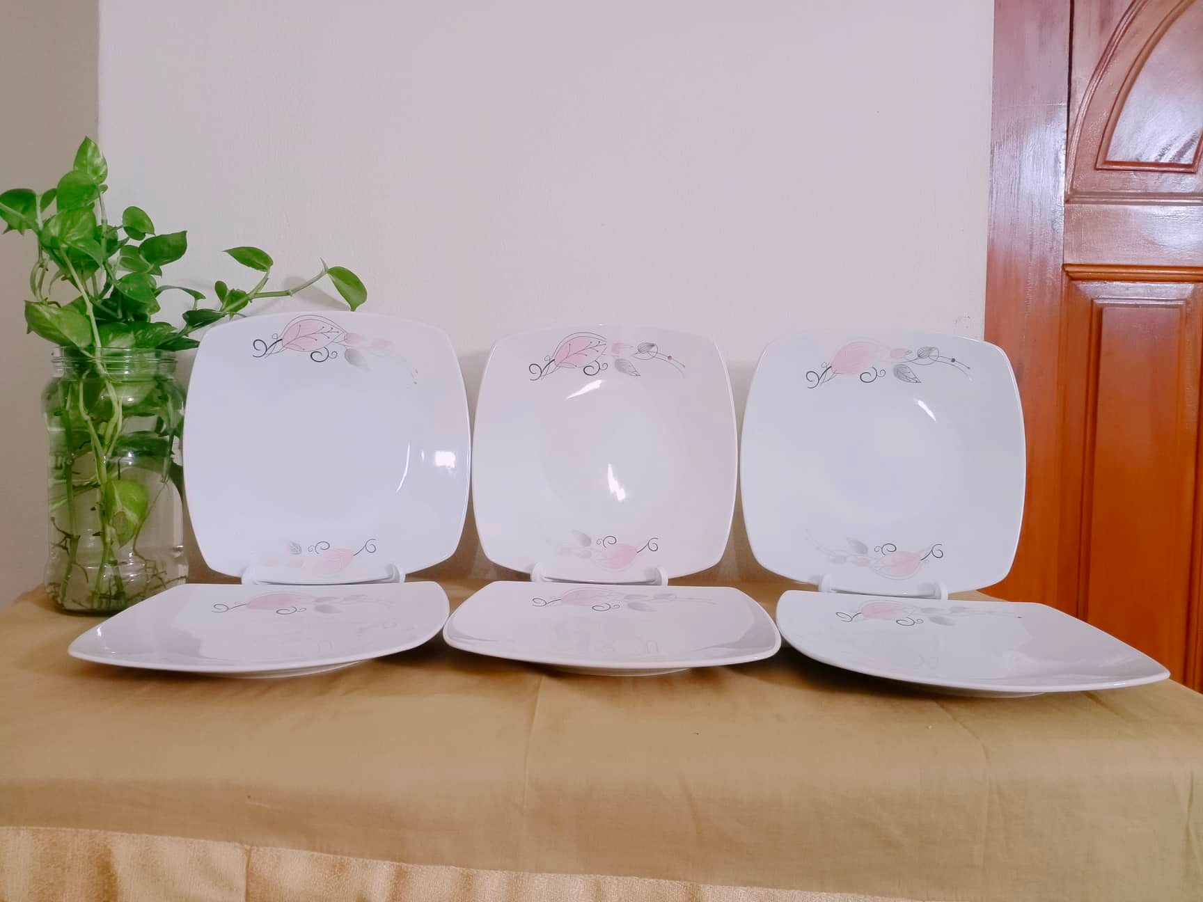 Exclusive Square Biryani Plate 8" Inch. Flat Half Dinner Plate, White Color With Golden Line print. Microwave oven save,Dishwasher Save.. 