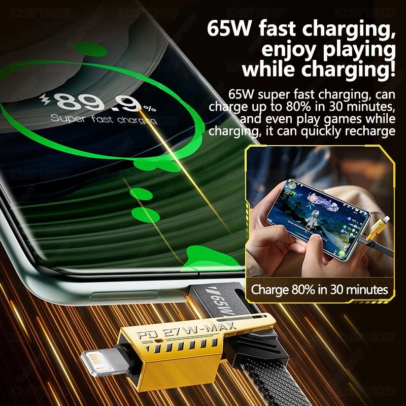 4-in-1 Rugged Fast Charging Cable 65W | USB-C, Lightning Compatible