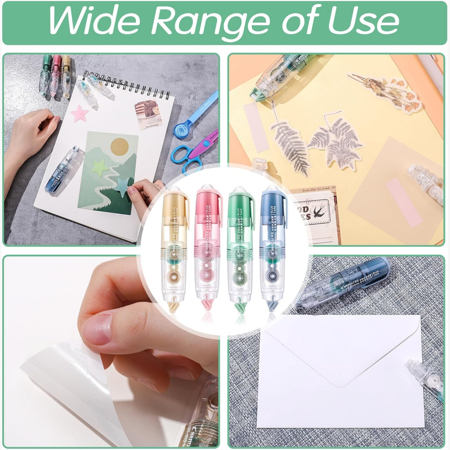 Glue Tape, Retractable Glue Tape Roller, Double Sided Tape Dispenser with Tape Refills, Transparent Tape Pen for Crafting, Cards, Photo, Journal and Scrapbooking(5mx6mm). 