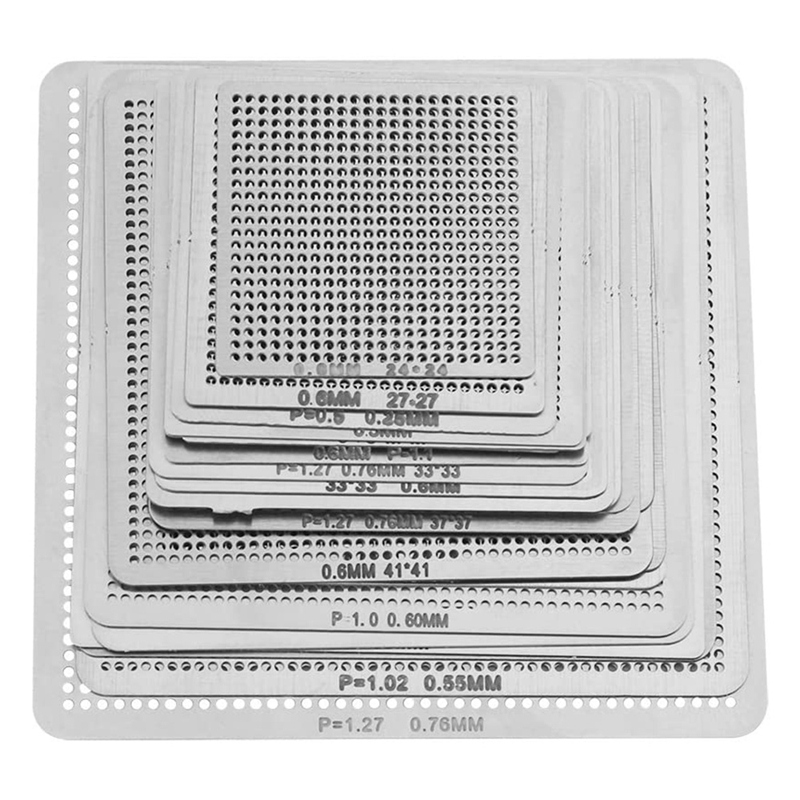 27Pcs Universal Direct BGA Heating Stencil Reballing Support Stencil Holder Template Heated Fixture for SMT SMD Chips. 