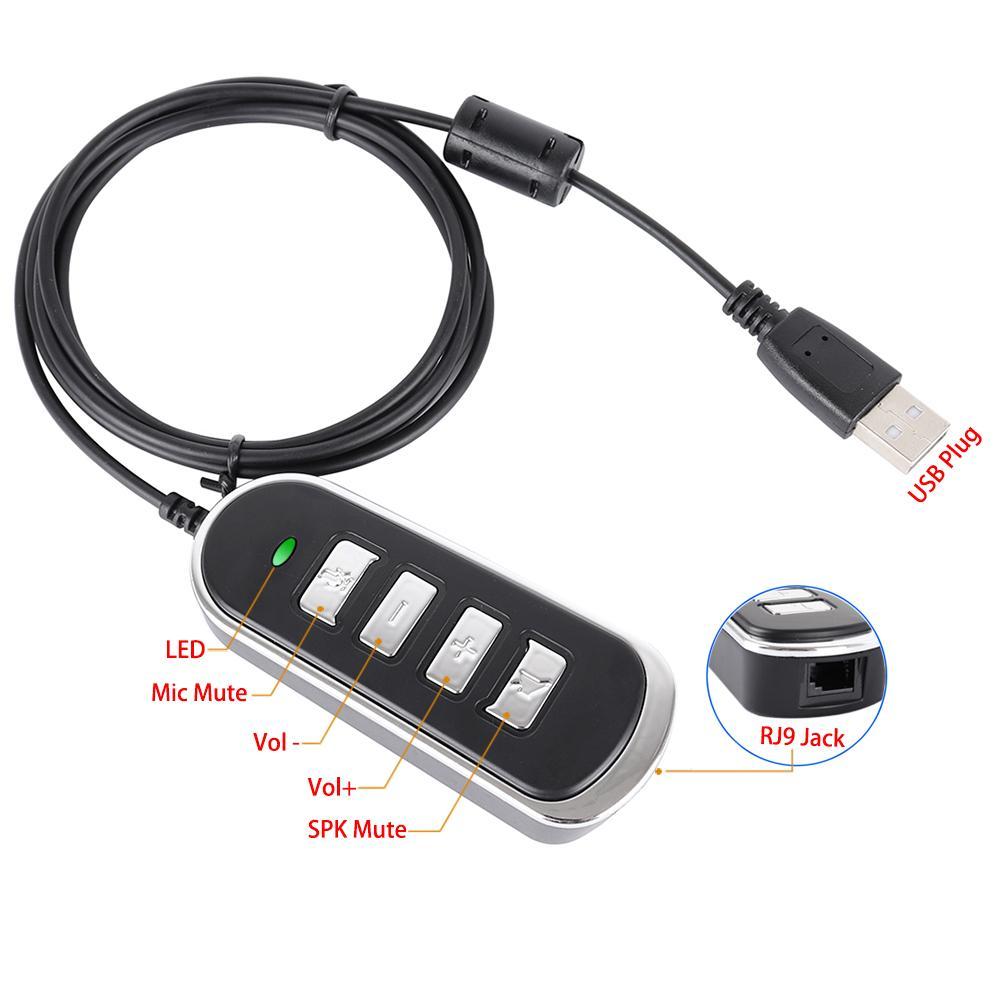 RJ9 Modular Socto USB Adapter Cable with Mute Switch and Volume Control for Headset to PC for Skype Chat. 