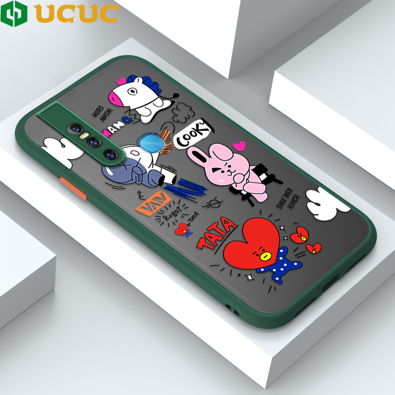 UCUC for Vivo V15 1819 Back Cover BTS Anthropomorphic Image Frosted Transparent Hard Phone Case Thin Shockproof Full Cover Camera Protect Case. 