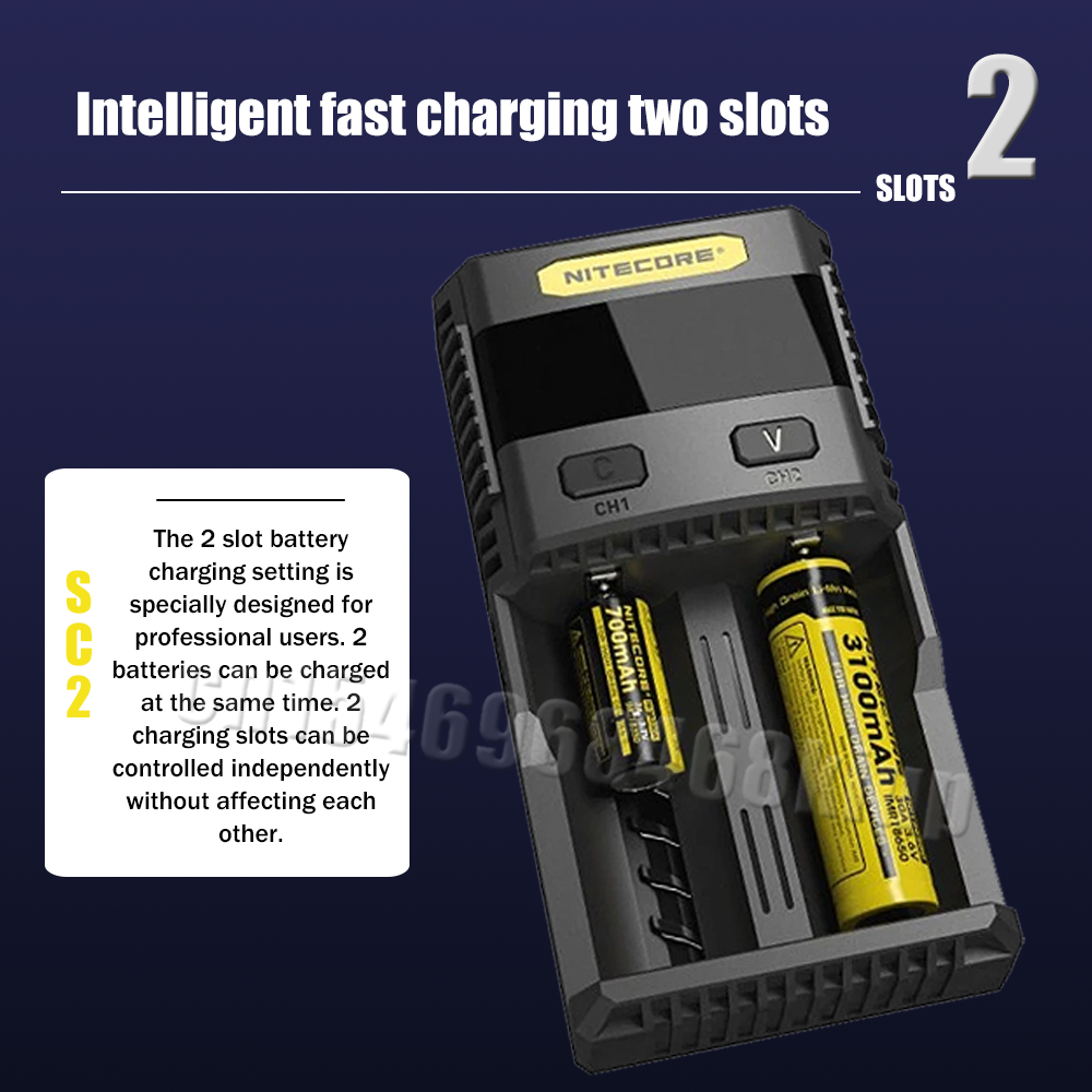 100% New Original Nitecore SC2 Intelligent Faster Charging Charger With LCD Display For IMR Li-ion 18650 14450 16340 AA Battery. 