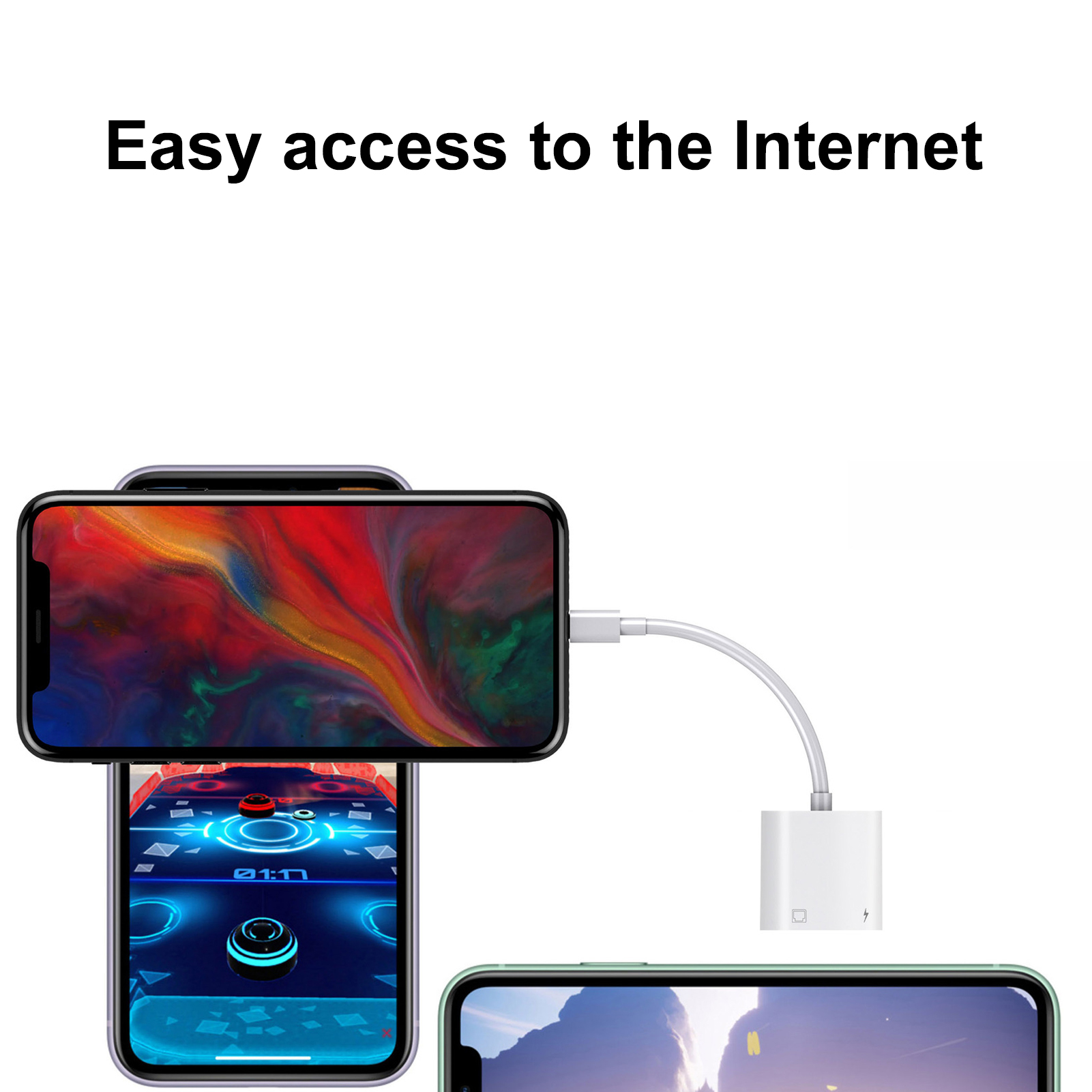 Portable Durable 8Pin to RJ45 ABS Plug Play Ethernet Converter Adapter for Apple Mobile Phone. 