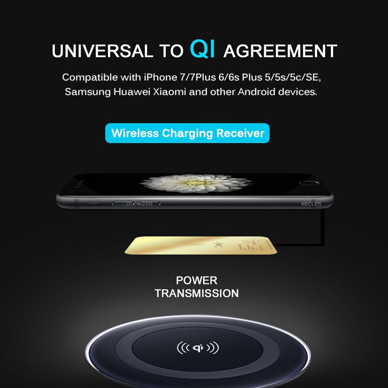 Protefeuille Universal Qi Wireless Charger Receiver For iPhone 5S SE 6 7 Plus Android Charging Adapter Pad Inductive Accessories BQ. 
