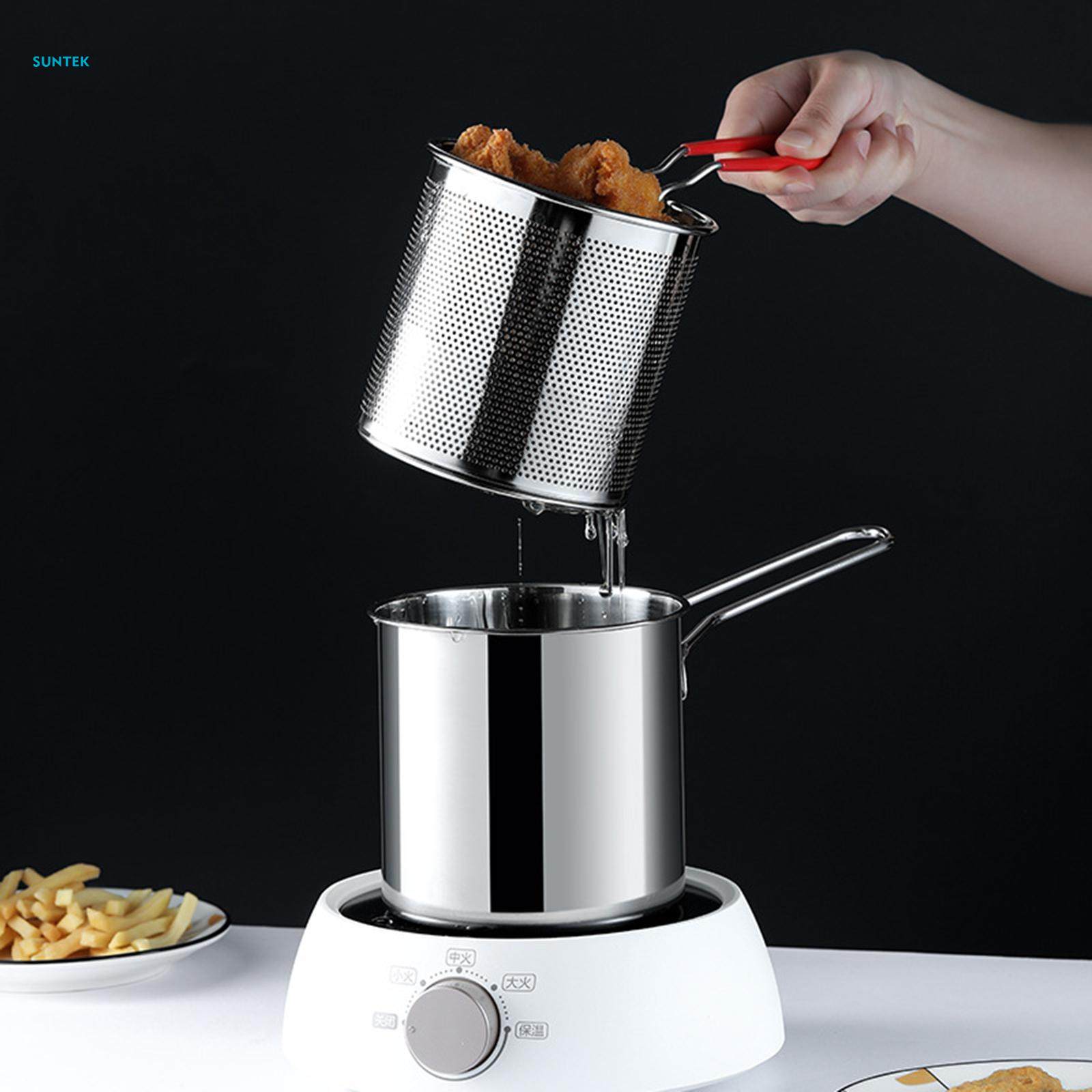 Mini Stainless Steel Deep Fry Pot with Strainer Basket Anti Scalding Handle