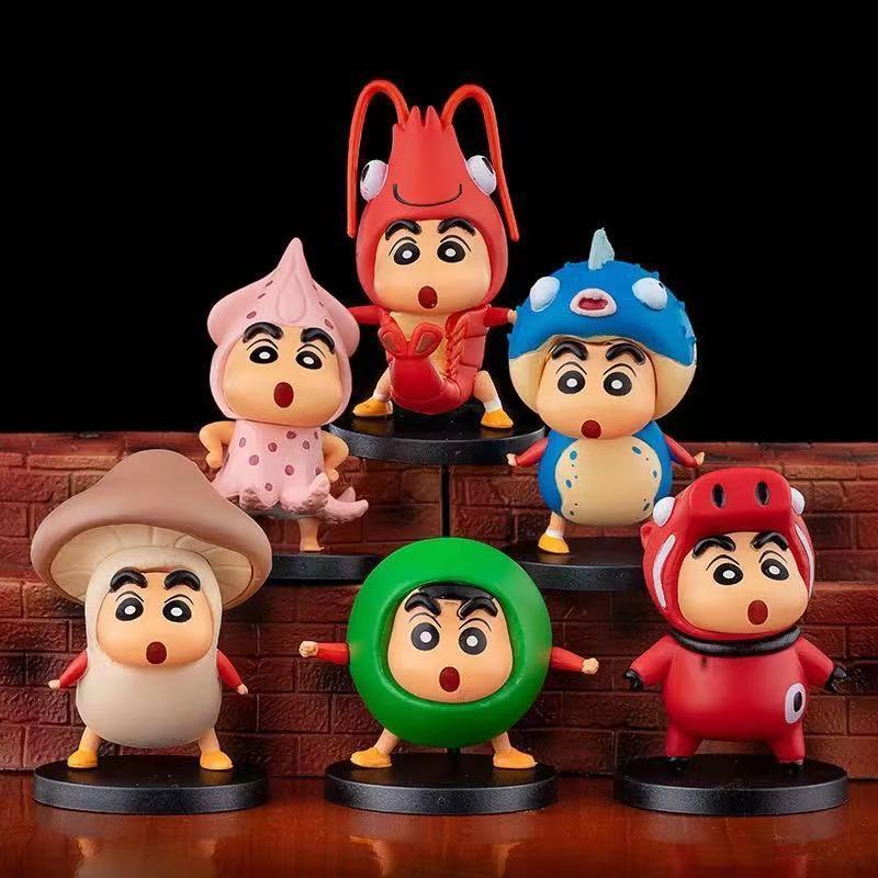 4 crayon toys, shellless capsule toy machine dolls, splicing models, cartoon animation, peripheral car ornaments. 