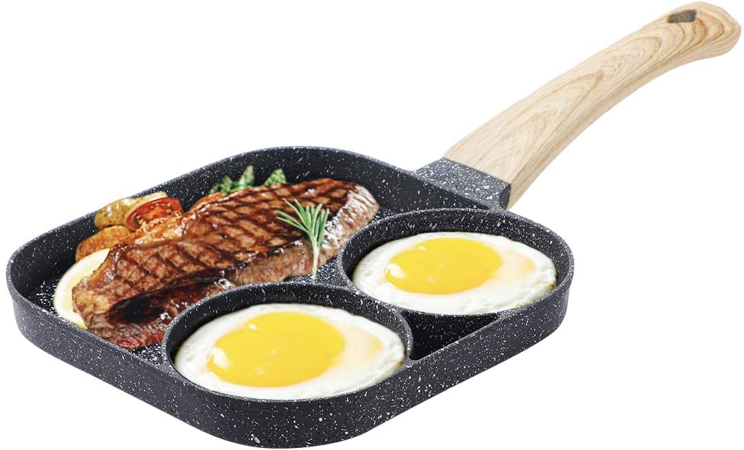 Breakfast Pan Nonstick All-In-One 3 Section Frying Pan Divided Frying Grill Pan for Egg Bacon and Burgers Suitable for Gas Stove & Induction cooker(three section). 