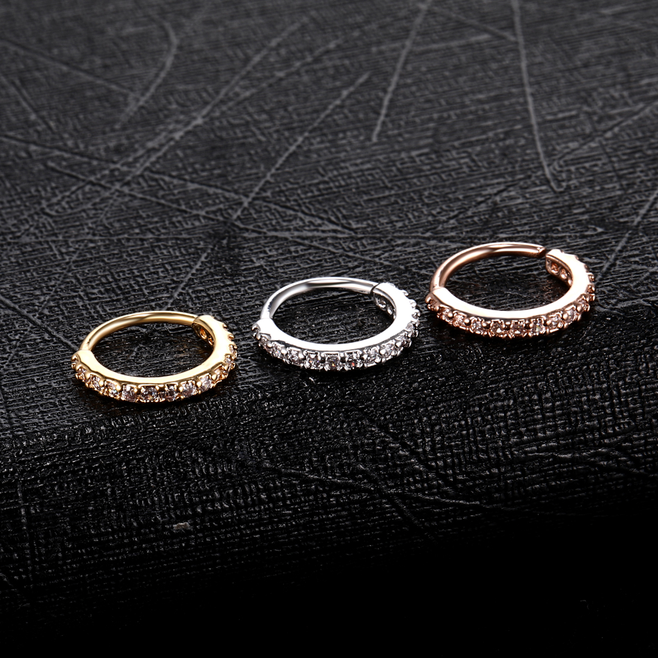 1PC Copper Hinged Segment Ring Hoop Septum Nose Rings for Women Round Shape Zirconia Cartilage Earring Piercing Body Jewelry. 