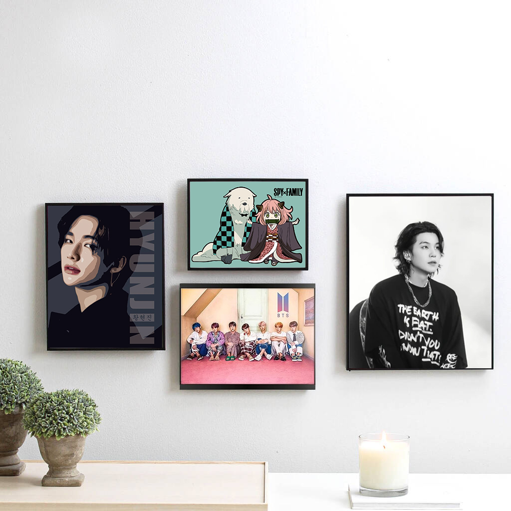 Bts Min Yoongi poster with frame for wall decor. 9x12 size available customize poster available. beautiful printed poster with frame and glass for wall.. 