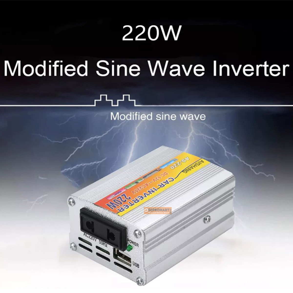 Power Inverter DC 12V to AC 220V 220 Watt Modified Sine Wave 220w Inverter. 
