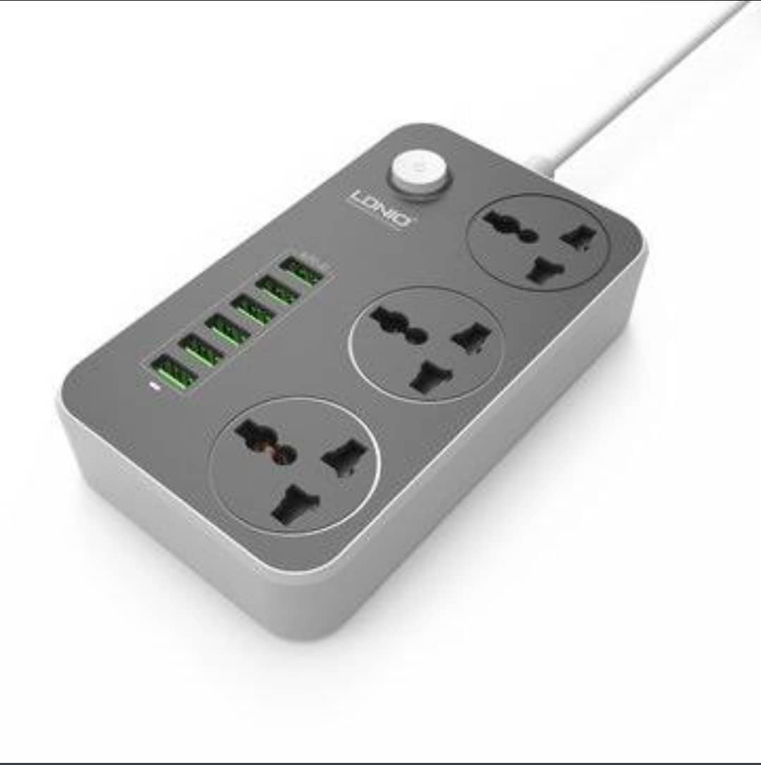Ldino Power Strips 3 Socket with 6 USB Port For Charging - Dark Grey. 