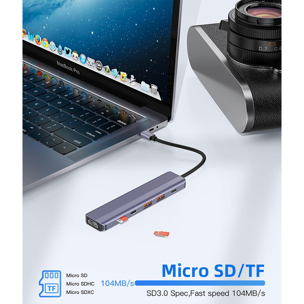 FORIDA USB Hub 6 in 1 USB 3.2 Hub Type C to USB C A 3.2 Ports 4K@60HZ HDMI 100W PD Micro SD 3.0 Card Reader for MacBook Pro. 