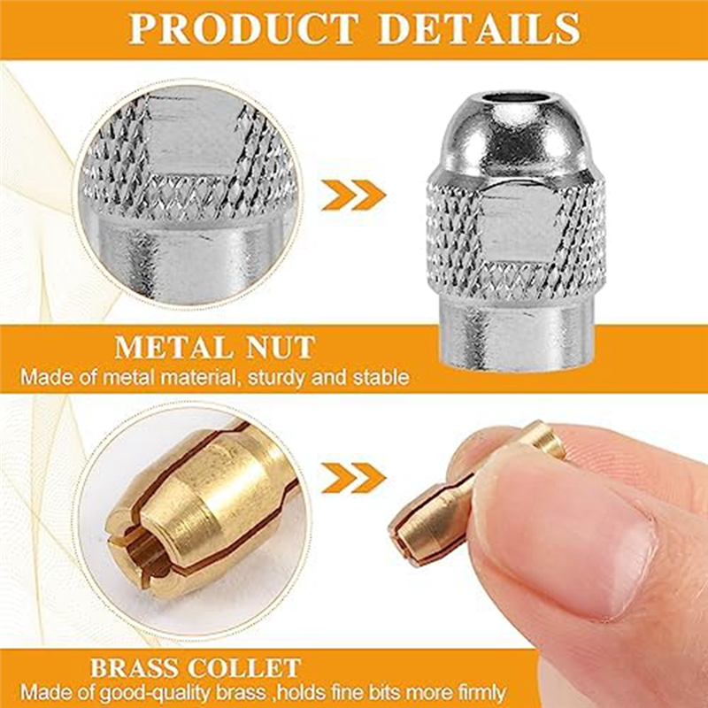 12 Piece 0.8-3.2mm Keyless Drill Chuck Collet Set 1/32 to 1/8In Replacement Metal Rotary Tool Sanding Drum 8 Sizes, Drill Tool Set. 