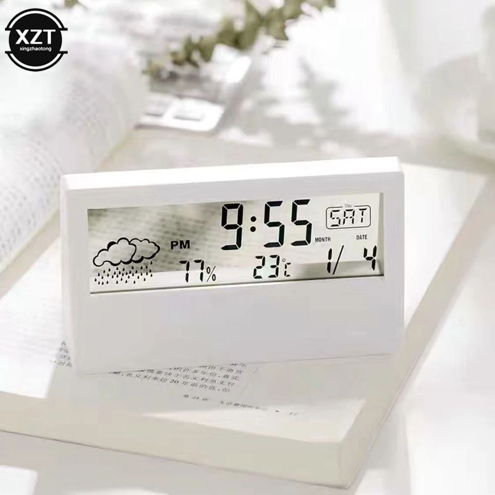 New LCD Desktop Alarm Clock Transparent Calendar Weather and Digital Temperature and Humidity Display Home Appliance Smart Life