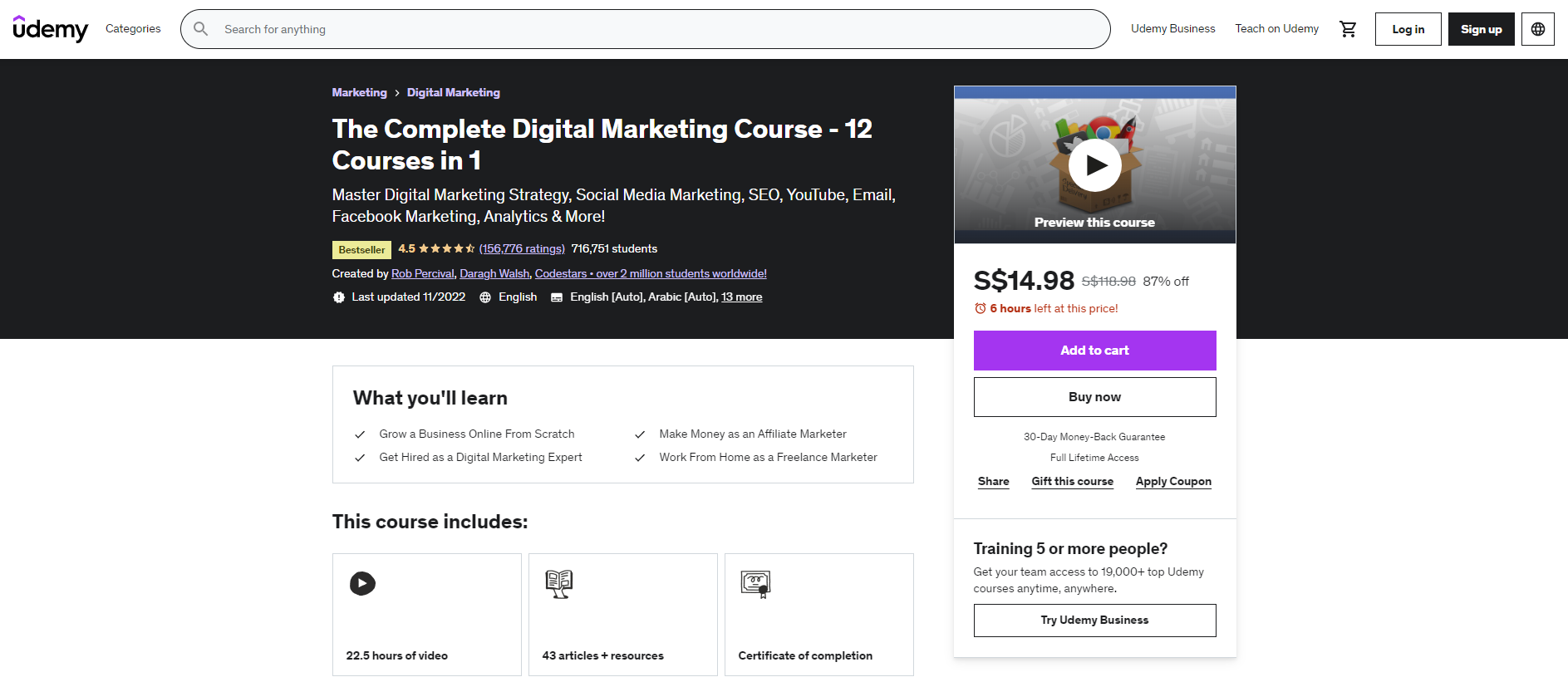 The Complete Digital Marketing Course - 12 Courses in 1 By Udemy. 