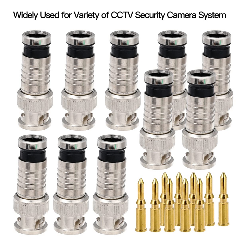 20 Pcs BNC Compression Connector 75 Ohm Coupler with Copper Pin for RG58-59 Crimper Video Plug Extension Coaxial Cable. 