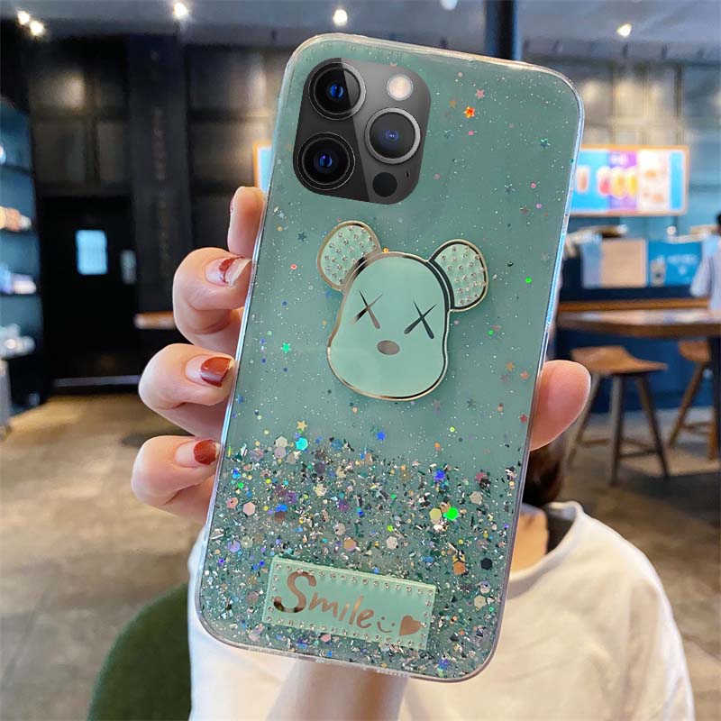 New Phone Case For Redmi 12 Cover Sparkling Star Moon Soft Silicone Transparent Glowing Bear Cartoon for Redmi 12 Case