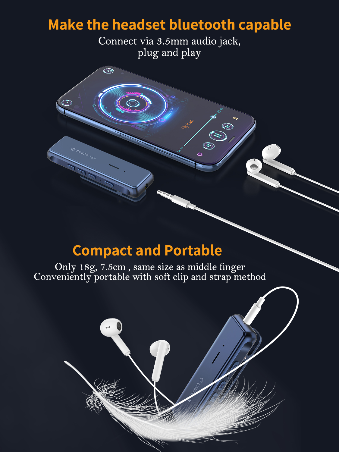 Glazata Bluetooth 5.1 Audio Receiver Portable Wireless Adapter 3.5mm AUX APTX APTX-LL Low Latency For Game Music Live Streaming. 