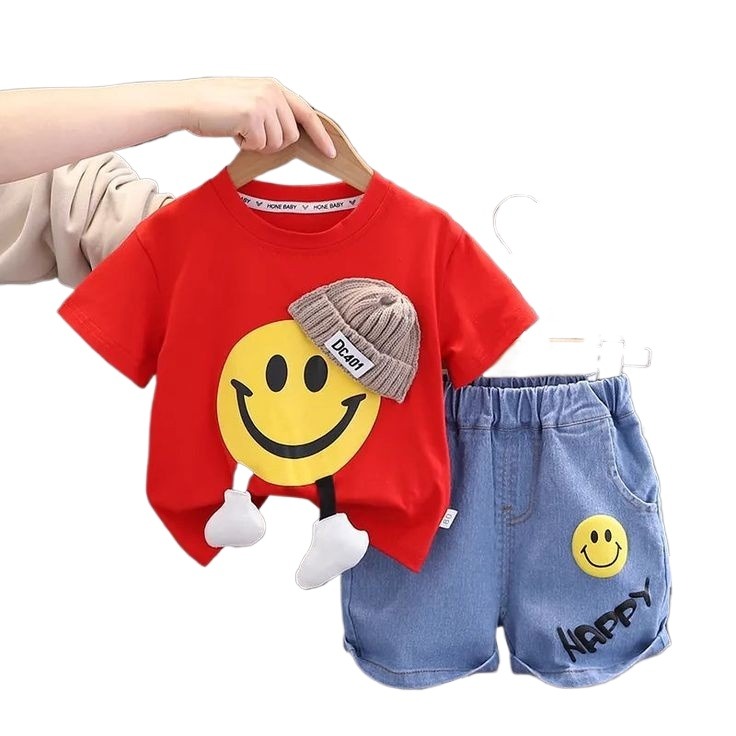 Boys Summer Cotton GAP Print T-Shirt & Pants Set – Black & White Outfit main image 1