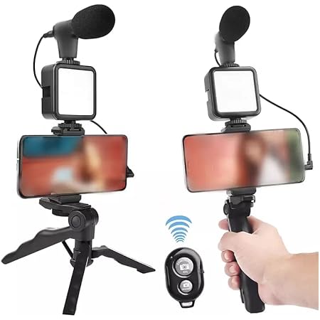 Vlogging Kit Vlogging Accessories Kit for Mobile Phone DSLR Camera Video Recording Kit with Tripod Shotgun Mic 360 LED Selfie Light for Live Streaming Short Film Making. 