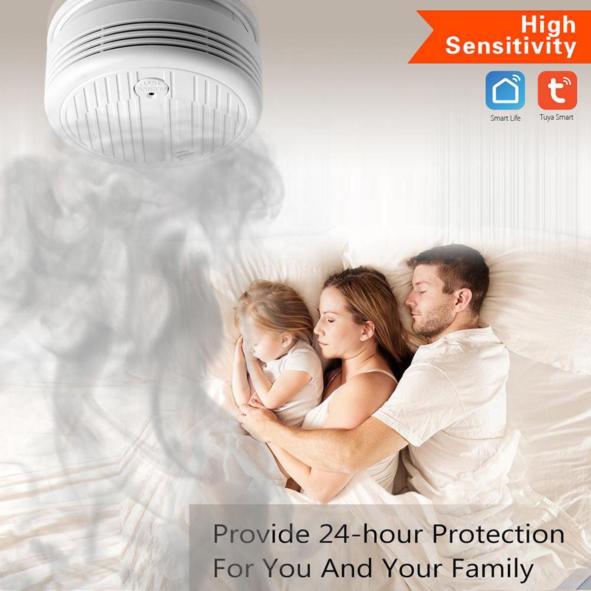 Wifi Smart Smoke Detector Fire Alarm Sensor Wireless Security System Smart Life Tuya APP Control. 