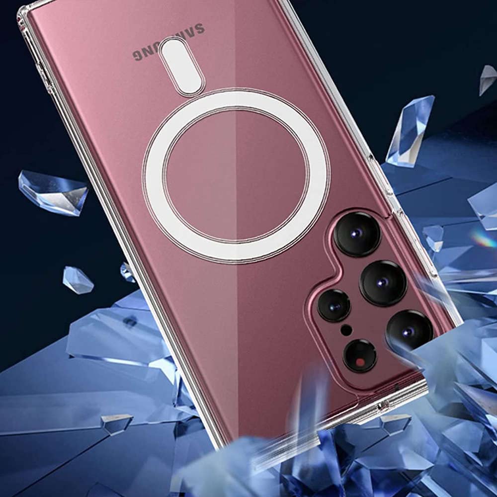 For Samsung Galaxy S22 Ultra 5G MagSafe Compatible Shockproof Transparent Slim Fit Wireless Charging supported Frosted Border Phone Back Case Mobile Cover.