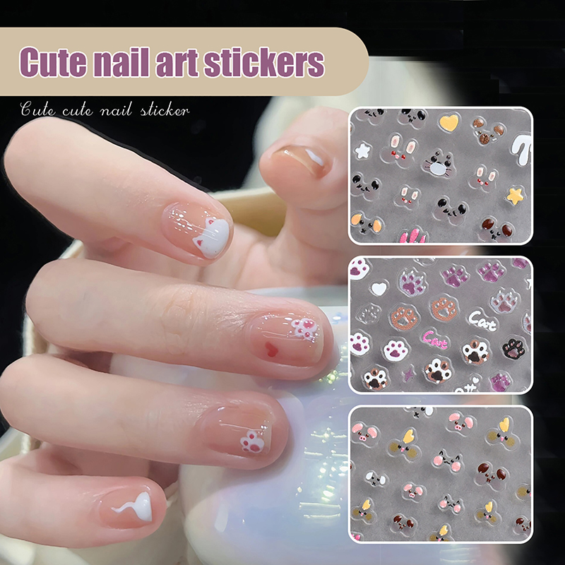 3D Animal Cartoon Bunny Nail Stickers Set For Kids Cute Rabbit Nail Decals Cuilei