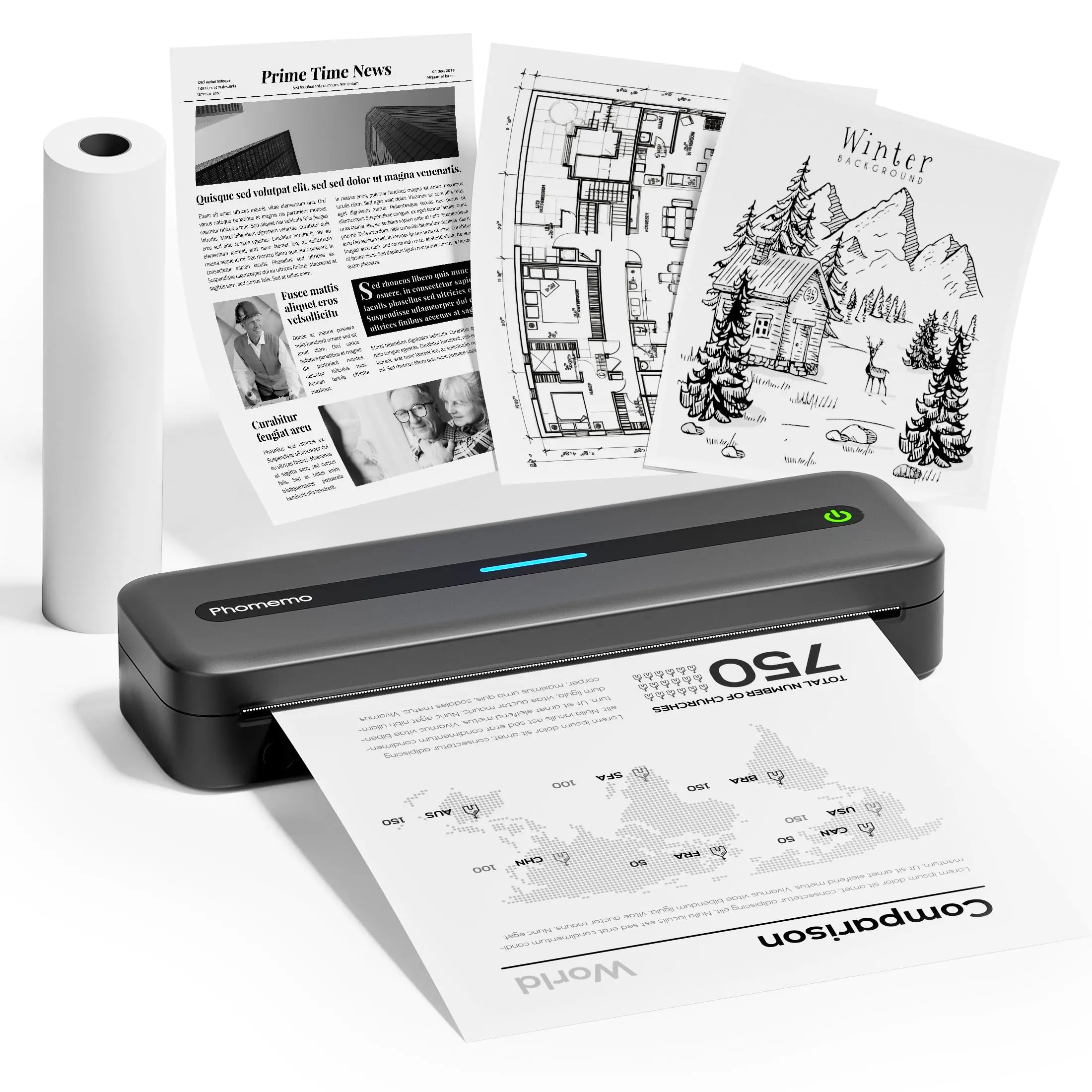 Phomemo M832 Portable Printer A4 BT Printer for Travel 300Dpi Wireless Inkless Thermal Printer Use in iOS Android Phone Laptop. 