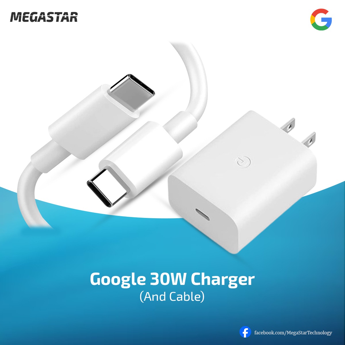 Google 30W Power Adapter/ Charger With Google Type C2C Cable Bundle