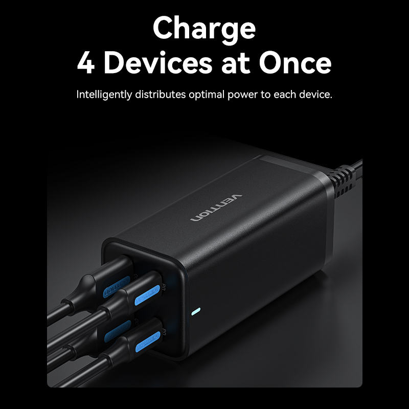 Vention 100W GaN Charger fast Charger Type C Adapter iphone Four ports fast charging  2USB-C + 2USB-A Charger Macbook Samsung Xiaomi Huawei Vivo Charger Adapter USB Plug Socket USB C Adapter Quick PD Charger. 