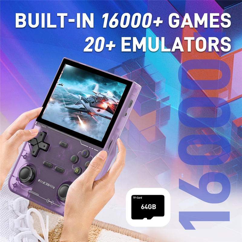 K36 Handheld Retro Game Console 64G 16000+ Games 3.5 Inch 3500mAh Dual Joystick for PSP/MAME/N64 Video Game Player B. 