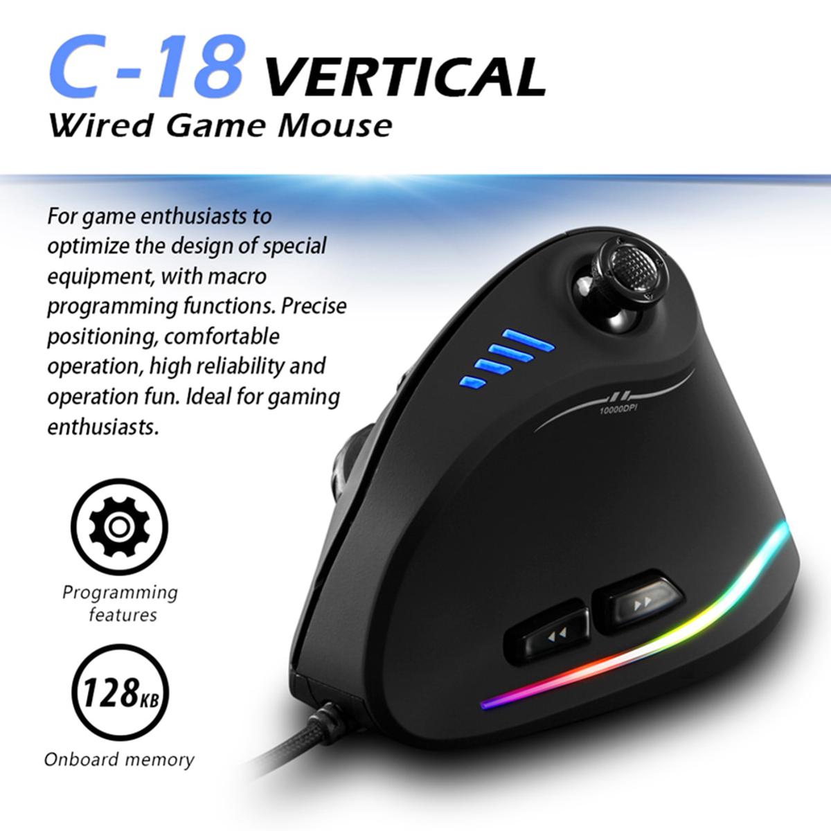 【FUPANG】ZELOTES C18 Vertical 10000DPI USB Wired RGB Optical Ergonomic Mouse Buttons Gaming Mause Desktop Laptop Gamer Mice. 