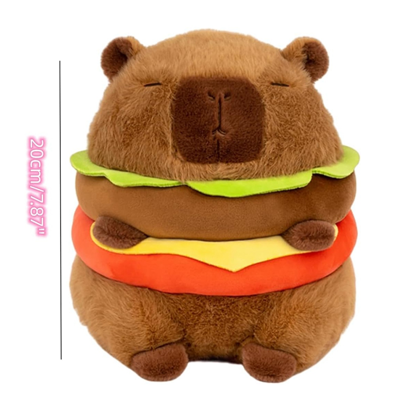1 PCS Realistic Capybara Burger Plush, Cute Capybara Stuffed Animal Pillow Plushie Toy, Total Height About 20cm Soft Hamburger Food Stuffed Toys Doll. 