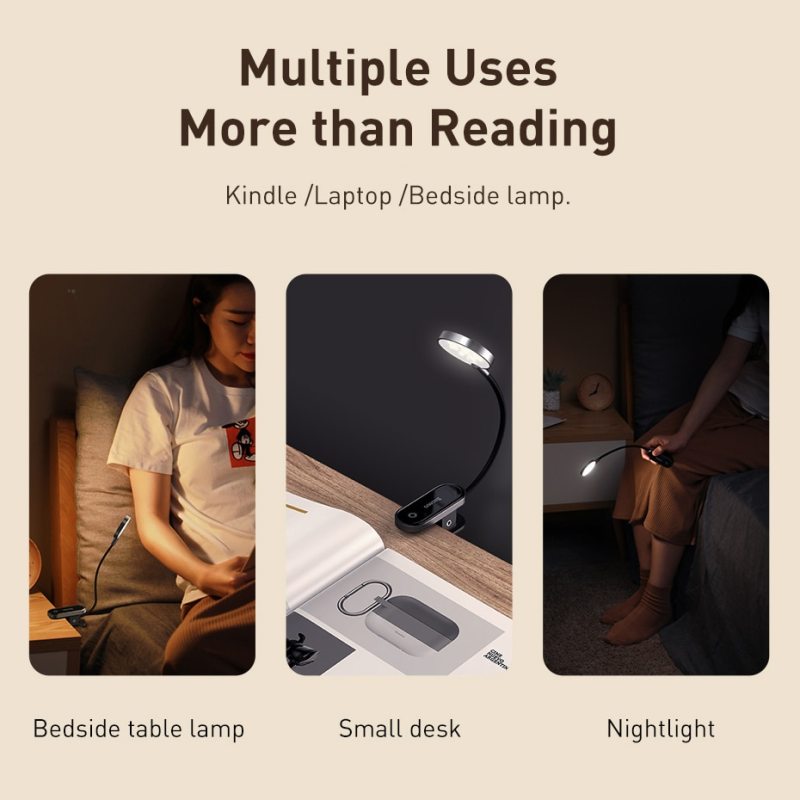 Baseus Mini Clip Lamp Comfort Reading USB Led Light Rechargeable On Desk Lamp Flexible Nightlight Warm Reading Lamp For Travel Bedroom Book. 