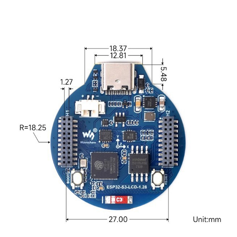 1 PCS ESP32-S3 Development Board, Integrates GC9A01 Display Driver Chip, 32-Bit LX7 Dual-Core Processor, Black ABS 1.28Inch IPS LCD. 