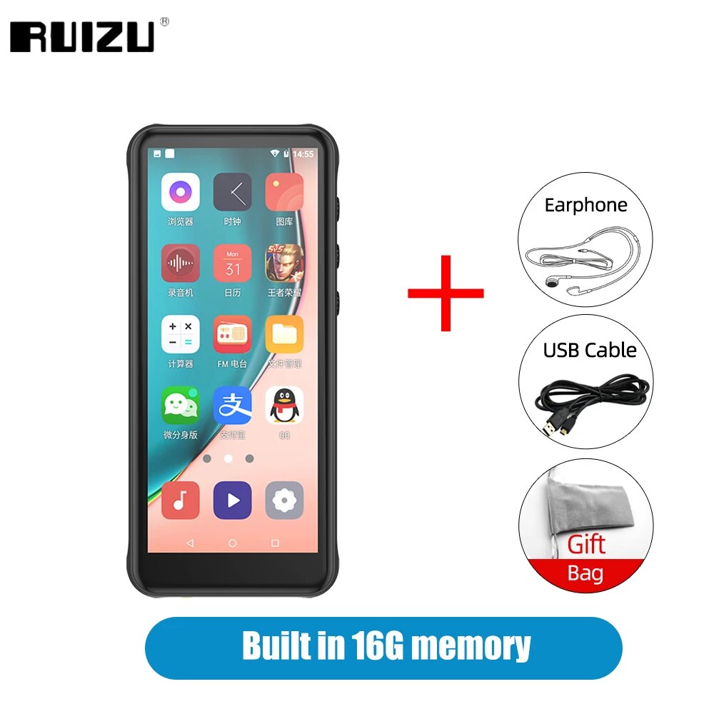 RUIZU Z80 16G WiFi Android 8.1 MP4 Player With Bluetooth 4.2 HiFi MP3 Player 4.0inch Full Touch Screen Walkman FM/ Ebook/Video. 