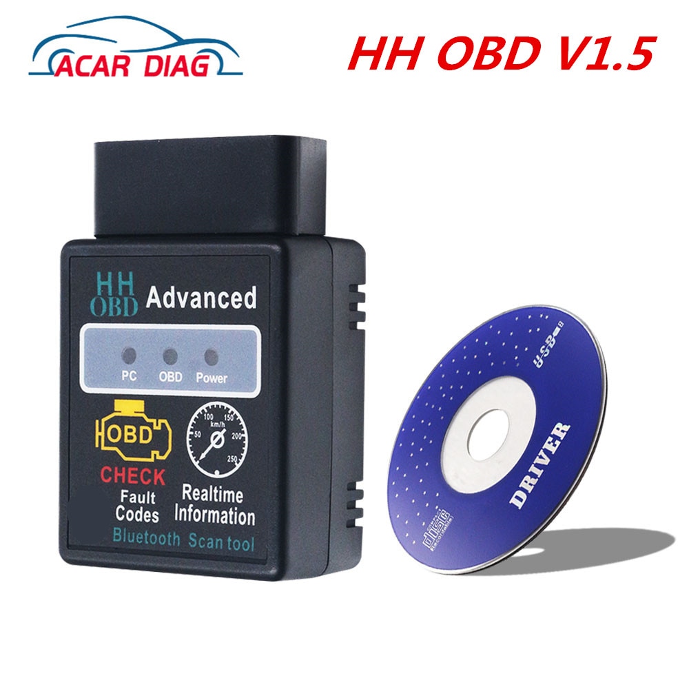 2022 New Design HH OBD Advanced Mini ELM327 V1.5 Black Bluetooth-Compatible ELM 327 OBD2 Car CAN Wireless Adapter Scanner Tools. 