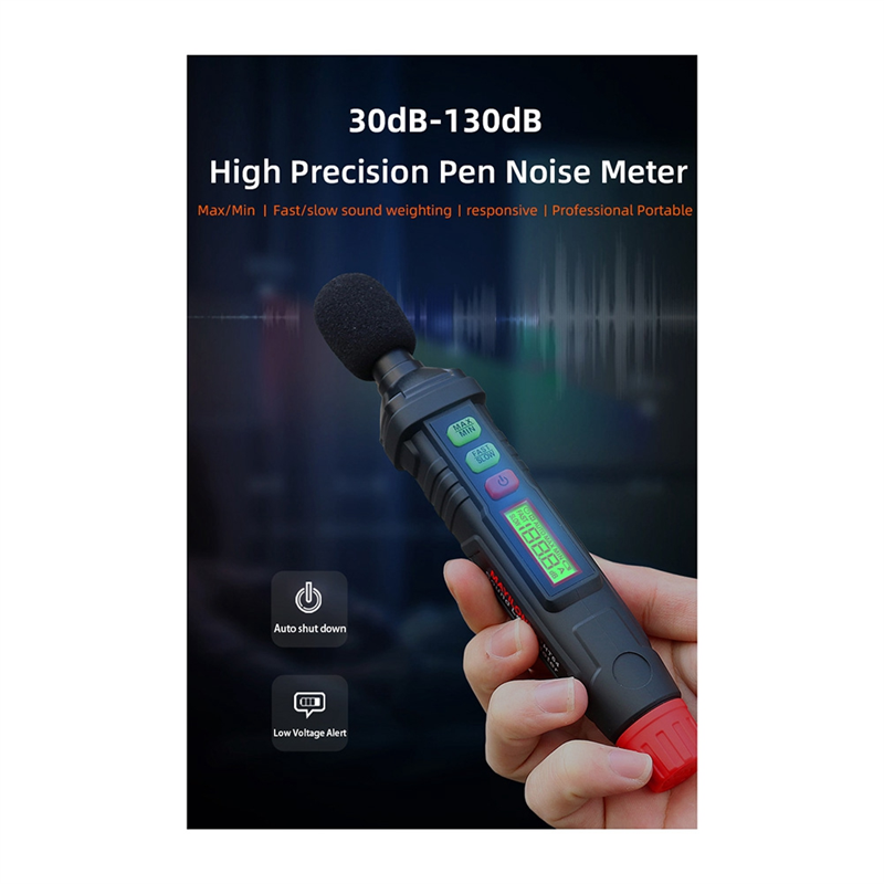 HT64 30-130DB Accurated Sound Level Meter Decibel Noise Detection Backlit Display Frequency Range 30Hz-8KH. 