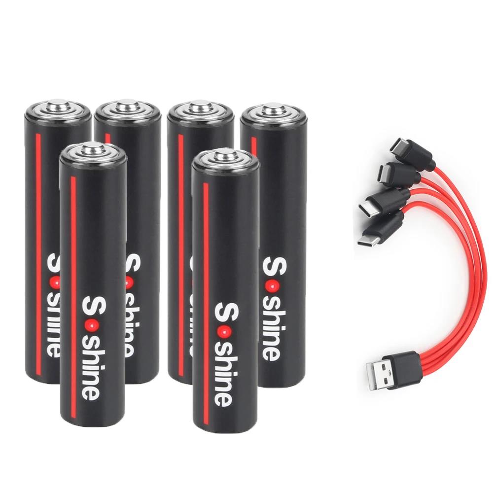 Soshine USB Li-ion AAA Rechargeable Battery Aaa 1.5V 600mWh Lithium Batteries with 4-in-1 USB Cable for Toys Camera Flashlight. 