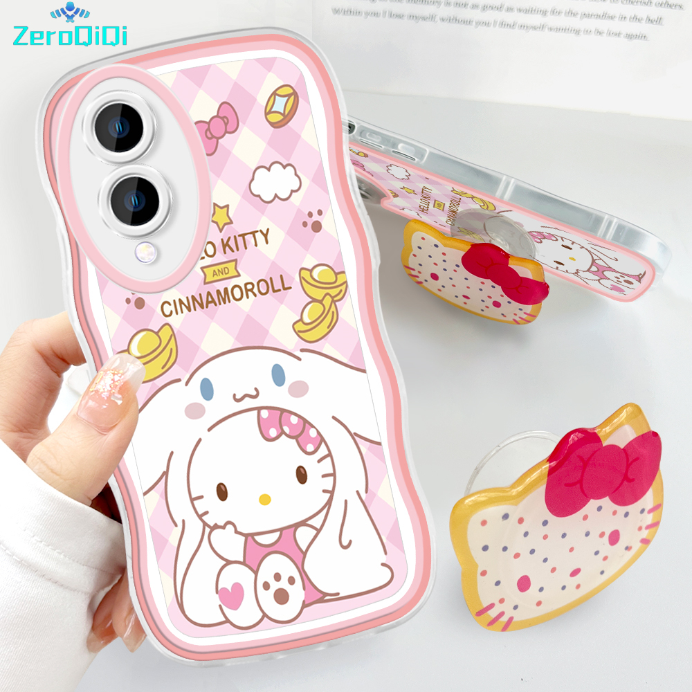ZeroQiQi for Vivo Y17S Back Cover With Free Holder Cute Kitty Wavy