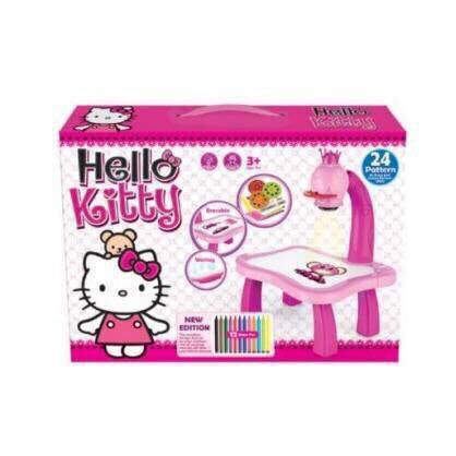 Hello Kitty Kids Projector Drawing Painting Table Desk Art Learning Kit for Drawing with Color Pens. 